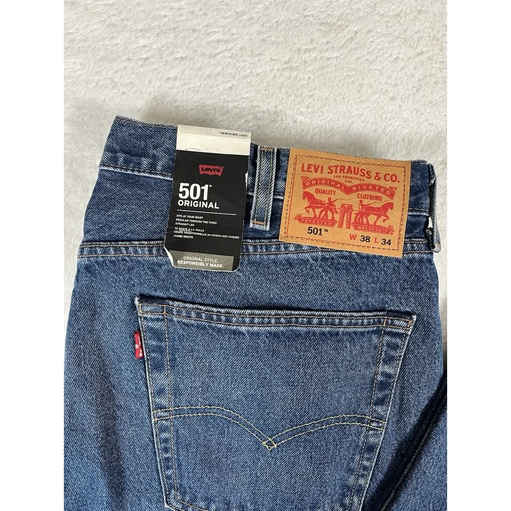 Levi's 501 Premium Irregular Med Wash Denim Jeans Men's Sz 38x34 Button Fly‎ NWT